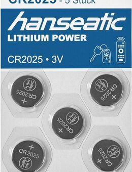 Hanseatic 5er Pack Lithium Batterie Knopfzelle, CR2025 (3 V, 5 St), bis zu 5 Jahren Lagerfähigkeit