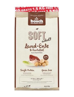 1,5 kg gratis! 14 kg bosch getreidefreis Trockenfutter - Soft Land-Ente & Kartoffel
