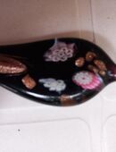 Kettenanhänger, Glas, schwarz, Tropfenform, bunt in 99091
