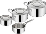 Tefal Topf-Set Jamie Oliver, Induktionstöpfe spülmaschinengeeignet, Edelstahl (Set, 7-tlg., je 1x Bratentopf mit Deckel Ø 16/20/24 cm, 1x Stielkasserolle Ø 16 cm), für alle gängigen Herdarten geeignet, sehr flacher Deckel, E307S7