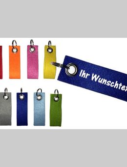 Filz Schlüsselanhänger individuell personalisiert mit Name / Wunschtext / beidseitig bedruckt - doppelt gelegt / 10 x 3 cm - Vöhl