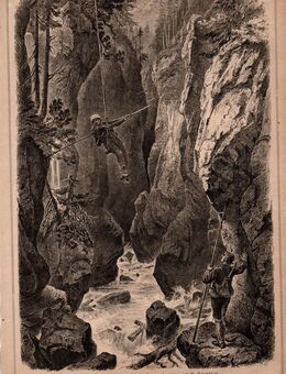 Grafik : In der Partnach - Klamm., Nach der Natur aufgenommen von G. Sundblad. , Blatt 31cm x 22cm , Bayern ,M7 - Görlitz