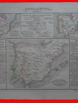 Landkarte von 1839 ; Spanien und Portugal zur Übersicht der Hauptbegebenheiten dieser Reiche. , Blatt 41cm x 31,5cm , M - C - Görlitz
