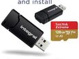Speicherkartenleser integral MicroSD Laufwerk, USB 3.0 Typ A, SanDisk Extreme MicroSDXC 128GB mit einer Datenübertragung von bis zu 200MB/s, inklusive SD-Adapter in 90763