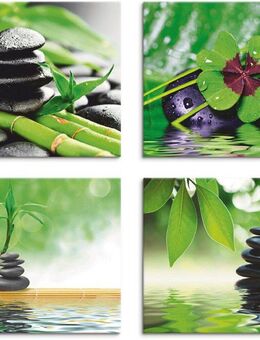 Artland Leinwandbild Glücksklee Zen Steinpyramide Wasser, Zen (4 St), 4er Set, verschiedene Größen