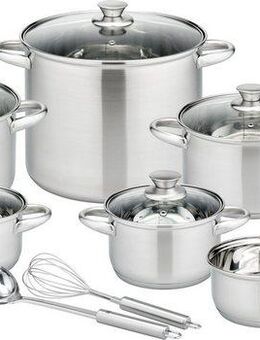 GSW Topf-Set Rigo, Edelstahl (Set, 13-tlg., Kochtopf 14/16/20/24 cm, 1 Stielkasserolle 16 cm, Gemüsetopf 26 cm), Literskala, Induktion, inkl. Küchenhelfer