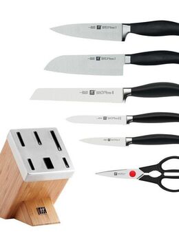 Zwilling Messerblock ***** FIVE STAR (7tlg), Selbstschärfender Messerblock, inkl. 5 Messer + Schere, Bambus