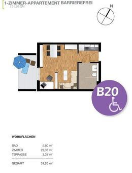 möbliertes 1-Zimmer-Appartement B20 im Studentenwohnheim Idstein am Fresenius Hochschulstandort - Idstein
