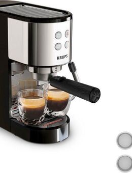 Krups Espressomaschine XP4418 Virtuoso Essential, Siebträger, Edelstahl-Applikationen, schlankes kompaktes Design, 2 Filtereinsätze