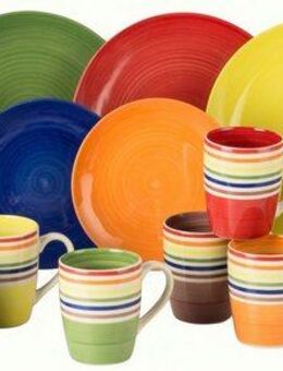 Retsch Arzberg Kombiservice Geschirr-Set, Service COLOUR STRIPES (24-tlg), 6 Personen, Steinzeug, Spin Wash/Spiraldekor - 6 Regenbogenfarben, 24 Teile, für 6 Personen
