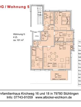 4Zi. DG mit Balkon ca. 101 m²-Wohnung 5-Kirchweg 16-79780 Stühlingen - Stühlingen