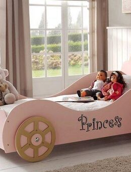 Vipack Kinderbett Princess, in Kutschen-Optik, MDF rosa lackiert mit Applikationen (B/H/T ca. 210x120x105cm, inkl. Lattenrost, Räder feststehend), ein Highlight im Kinderzimmer