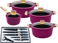 KING Topf-Set GOURMET, Aluminiumguss (Set, 14-tlg., je 1 Kochtopf 18/20/24 cm, 1 Stieltopf 16 cm, Messer-Set), Antihaft-Beschichtung, Induktion