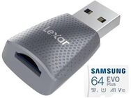 Speicherkartenleser, MicroSD Laufwerk Lexar, USB 3.2 Gen 1 Typ A, Samsung EVOPlus MicroSDXC 64GB mit einer Datenübertragung von bis zu 130MB/s, inklusive SD-Adapter - Fürth