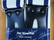 Extra starke 4,5cm Breite Hosenträger blau Lederpatte zum Knöpfen - Köln