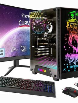 GAMEMAX Multimedia-PC Rockstar SET02498 PC-Komplettsystem (32", AMD Ryzen 5 5600G, Radeon Graphics, 16 GB RAM, 1000 GB SSD, Windows 11 + MSI G32C4 E2 Monitor Curved 80cm (32)