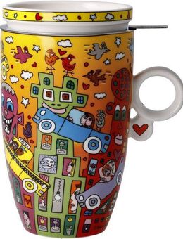 Goebel Tasse Rizzi, Metall, Porzellan, Pop Art, Teetasse, James Rizzi - Not Getting Around the Traffic