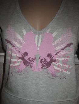 Stylischer * Print Aufdruck * V- Ausschnitt * Sweat- Sweater * T- Shirt "ONLY" Gr. 38- 40/ S- M * hell- grau * pink * - Riedlingen