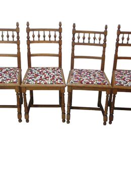 6 antike Esszimmerstühle aus der Gründerzeit, neuer Erdtöne-Mosaik Stil Bezug - Sinzig