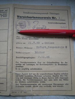 Arbeitsbuch, 1946, Historisches Dokument, Nachweisbuch - Erfurt