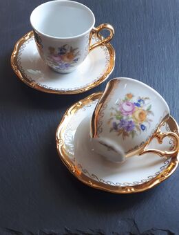 Espressotassen | Moccatassen im Blumen-Golddekor für 2 Personen - München