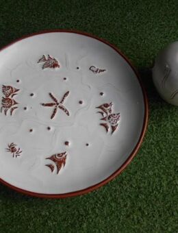 Kunsttöpferei Marschner Altenwalde/Cuxhaven 2 Vasen + 1 Teller Fische Seestern Keramik Relief  Deko maritim zus. nur 15,- - Flensburg