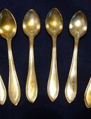 6 Tee-/Kaffeelöffel, Messing versilbert, über 100 Jahre alt, ca. 11 cm lang in 91126