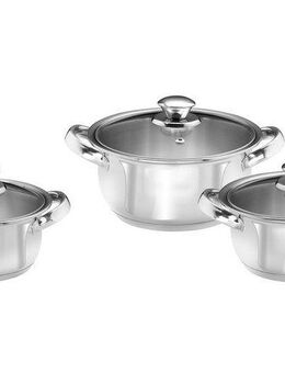 KING Topf-Set Silver Line, Edelstahl (Set, 6-tlg., 1x Kochtopf Ø 16 cm, 1x Kochtopf Ø 20 cm, 1x Kochtopf Ø 18 cm), Induktion