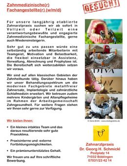 Zahnmedizinische Fachangestellte (m/w/d) - Böblingen