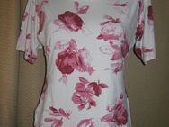 NEUw * Original VINTAGE * Romantik * Rosen * Blüten * Flower- Power * DESIGNER * Bodycon * Kurzarm * T- Shirt * Gr. 38- 40/ S- M * weiß- bordaux- dunkel-rot * rosè-quarz * - Riedlingen