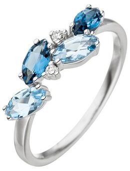 JOBO Diamantring, 585 Weißgold mit Blautopas und 2 Diamanten