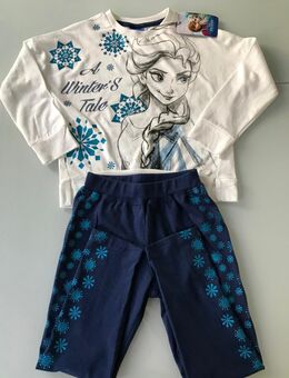 Mädchen Kinder Elsa Disney Frozen Pyjama Schlafanzug Nachtwäsche 2-teilig 100% Baumwolle Bio-Baumwolle Weiß Marineblau Blau Glitzer Glanz Effekt Gr. 92/98, Marke: Disney. - neu mit Etikett - Albstadt