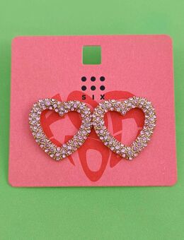 Six schöne Herz goldene Ohrringe Ohrstecker rosa rose Steine NEU - Hardheim
