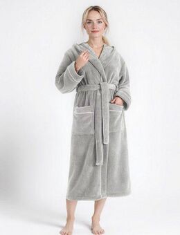 my home Unisex-Bademantel Lillou, ideal für Sauna & Spa, Hotelbademantel, Morgenmantel, Langform, Microfaser, Kapuze, Gürtel, kuschelig weicher Fleece, plüsch, für Damen und Herren, XS-3XL