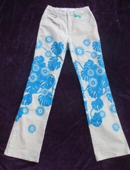 NEU mit ETIKETT * Modern * 70er Jahre * Flower- Power * Blumen * Blüten * Hippie * Festival * Style * Schlag * Jeans * Hose "ESCADA * SPORTS" Gr. 34- 36/ XS- S * caramél- beige * aqua- türkis * - Riedlingen