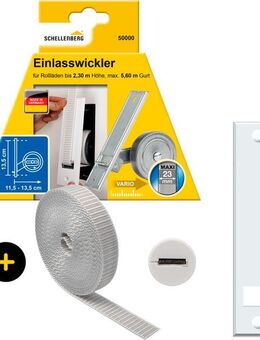 SCHELLENBERG Einlass-Gurtwickler inkl. Abdeckplatte, Gurtführung, Rollladengurt grau oder weiß, Set, 1-tlg., Unterputz Gurtwickler 13,5 cm Lochabstand für das Rollladensystem Maxi