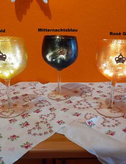 %% Glas Windlicht Glitzer Gold Mitternachtsblau Rosé Gold Krone Krönchen - Rheinbach