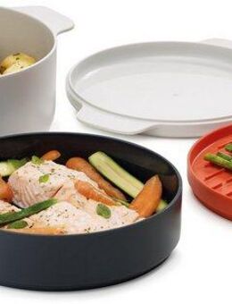 Joseph Joseph Mikrowellenbehälter M-Cuisine, Polyprophylen (PP), (Set, 3-tlg), 2-Liter Kochtopf, Dampfgarer, Grillpfanne und Deckel