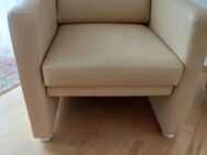 Echtleder Sessel, quadratisch, beige, Clubsessel, komplett lederbezogen - Lingenfeld