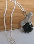 ☝️☝️☝️ Halskette, 925 Silber plat. + Leopard auf schwarzen Onyx, NEU ⭐⭐⭐⭐⭐ in 86368