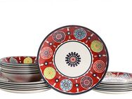CreaTable Teller-Set Sumaya, Tellerset 18-tlg (18-tlg), 6 Personen, Steingut, Mandala Motive