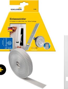 SCHELLENBERG Einlass-Gurtwickler Unterputz, inkl. Abdeckplatte weiß und Rollladengurt in grau oder weiß, Set, 1-tlg., 21,5 cm Lochabstand für das Rollladensystem Maxi