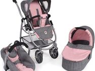 CHIC2000 Kombi-Puppenwagen Emotion All In 3in1, Grau-Rosa, inkl. Babywanne, Babyschale und Sportwagenaufsatz