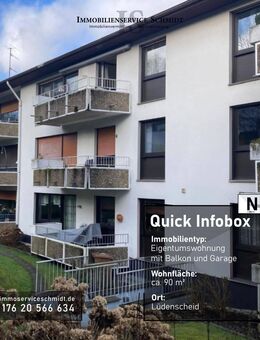 Gepflegte 3 Zimmer Eigentumswohnung mit Balkon und Garage in zentraler Lage der Stadt Lüdenscheid - Lüdenscheid