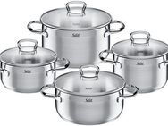 Silit Topf-Set Toskana Induktion, Kochtopf Set mit Glasdeckel, teilmattiert, Edelstahl 18/10 (Set, 8-tlg., je 1 Bratentopf Ø 16/20 cm, je 1 Fleischtopf Ø 16/20 cm), Induktions Töpfe Set, für alle Herdarten geeignet, ohne Skalierung