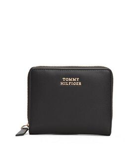 Tommy Hilfiger Geldbörse TH LEATHER SLG MED ZA FLAP, Damen-Geldbeute, Portemonnaie mit goldenem Logo-Schriftzug