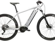 Kross E-Bike Mountainbike E-MTB Hexagon Boost 3.0 29 Zoll silberfarben, 8 Gang microSHIFT ACOLYTE M5185M Schaltwerk, Kettenschaltung, Mittelmotor, 576 Wh, Pedelec, Elektrofahrrad für Damen und Herren