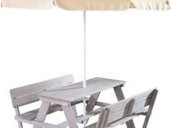 roba® Garten-Kindersitzgruppe PICKNICK for 4 Outdoor +, (Set, 2-tlg), grau, mit Rückenlehnen und Sonnenschirm