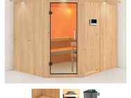 Karibu Sauna Marit, BxTxH: 245 x 210 x 202 cm, 68 mm, (Set) 9-kW-Ofen mit externer Steuerung