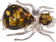 Firetti Brosche Schmuck Geschenk Silber 925 Ansteckschmuck Spinne, Made in Germany - mit Bernstein